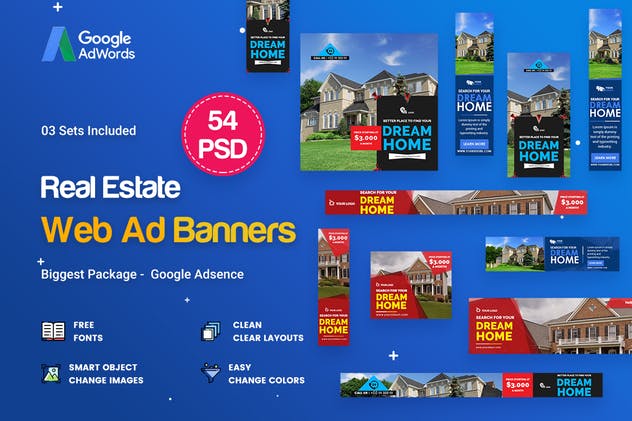 房屋租赁销售房地产行业Banner素材库精选广告模板 Real Estate Banners Ads – 54 PSD [03 Sets]插图(1)