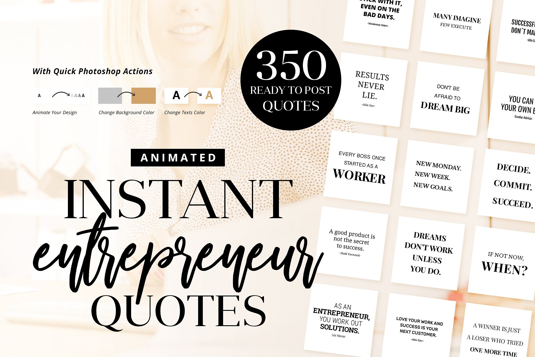 社交媒体引语祝语素材合集 Animated Entrepreneur Quotes Bundle插图