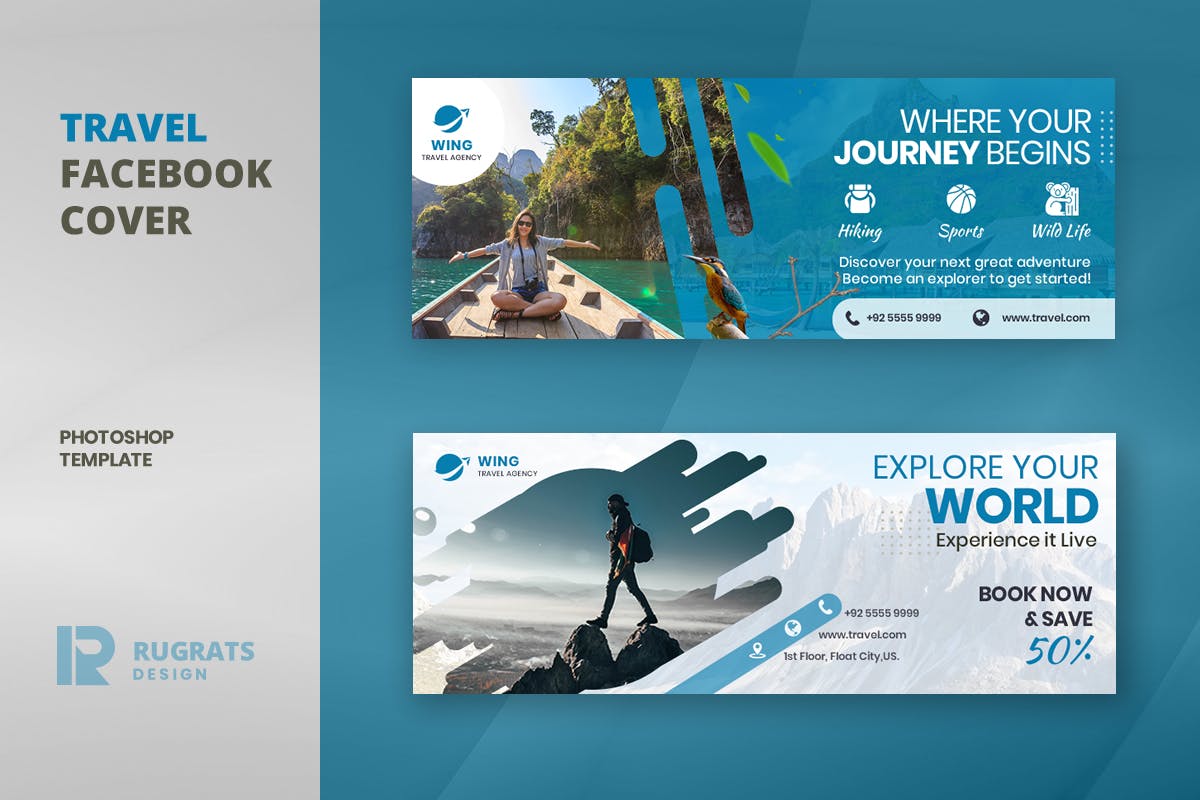 旅游公司/旅游代理品牌Facebook封面设计模板素材库精选 Travel R2 Facebook Cover Template插图