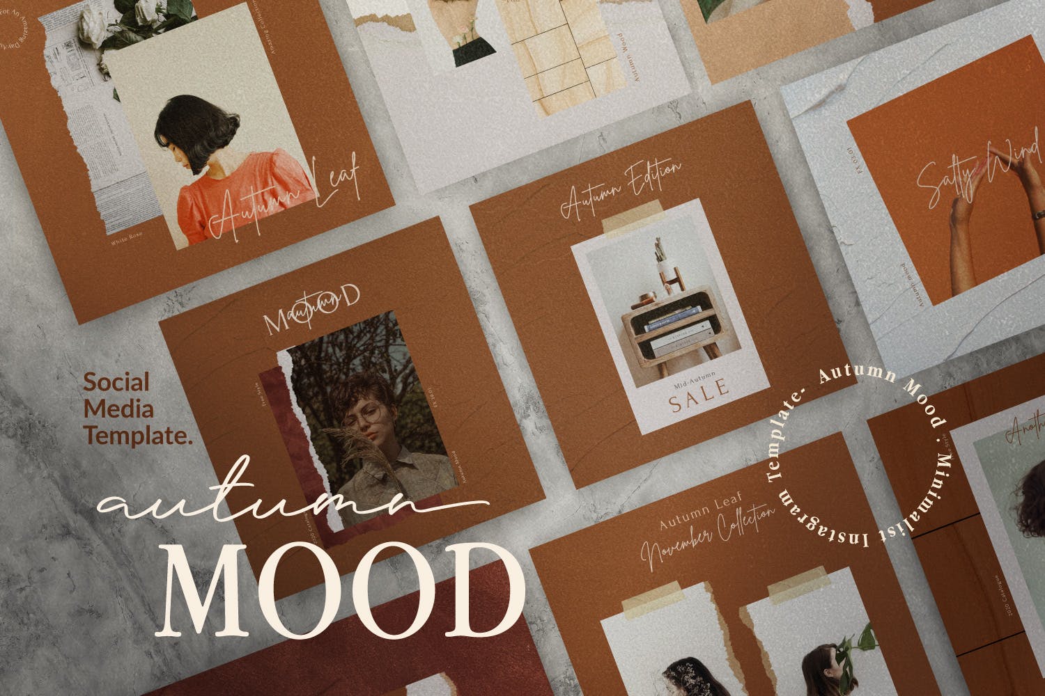 撕纸设计风格Instagram贴图&品牌广告设计模板素材库精选 Autum Mood – Instagram Social Media + Stories插图(4)