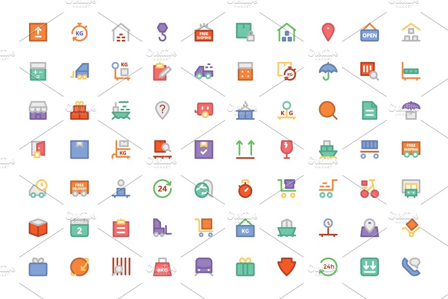 200+物流运输主题彩色图标 200+ Logistics Delivery Colored Icon插图(1)