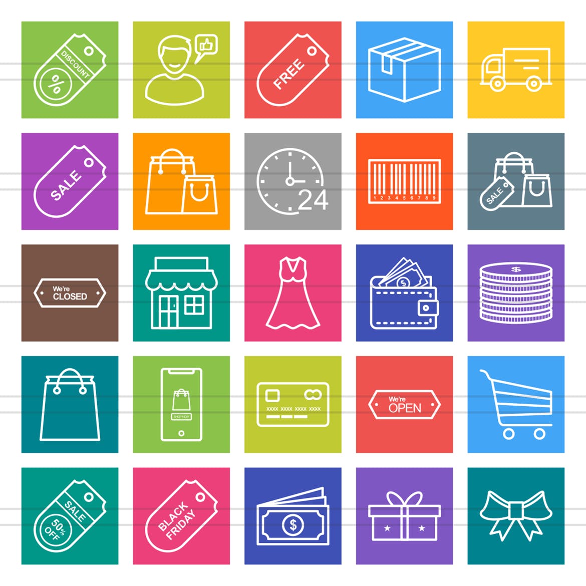 25枚黑色星期五黑白色矢量线性素材库精选图标 25 Black Friday Line Multicolor B/G Icons插图(1)