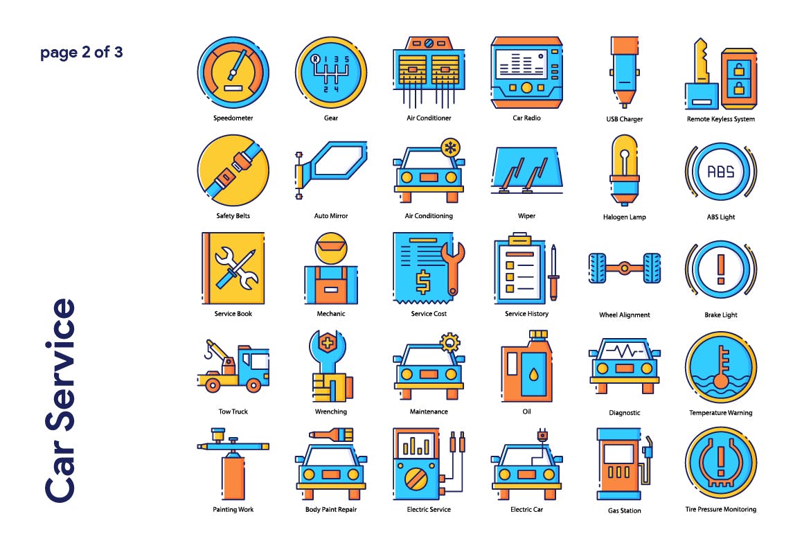 70枚汽车服务主题填色线性素材库精选图标 Car Service Icon Set插图(2)