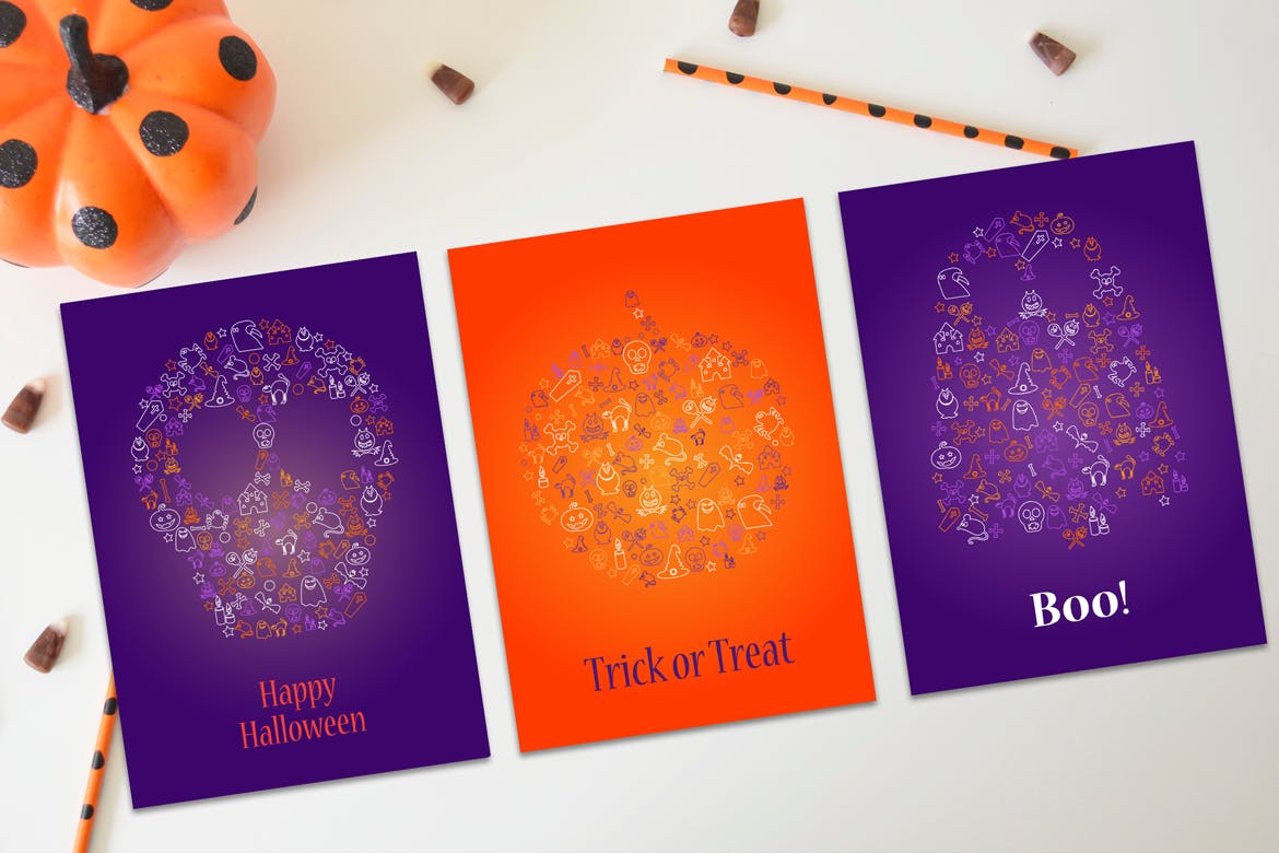万圣节主题剪影Banner横幅设计模板 Happy Halloween Silhouette Banners Set插图(3)
