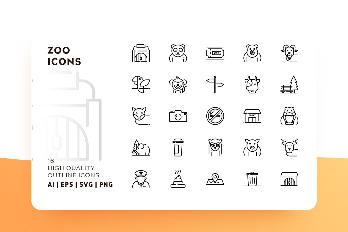 动物园主题矢量轮廓素材库精选图标 ZOO ICON OUTLINE插图(1)