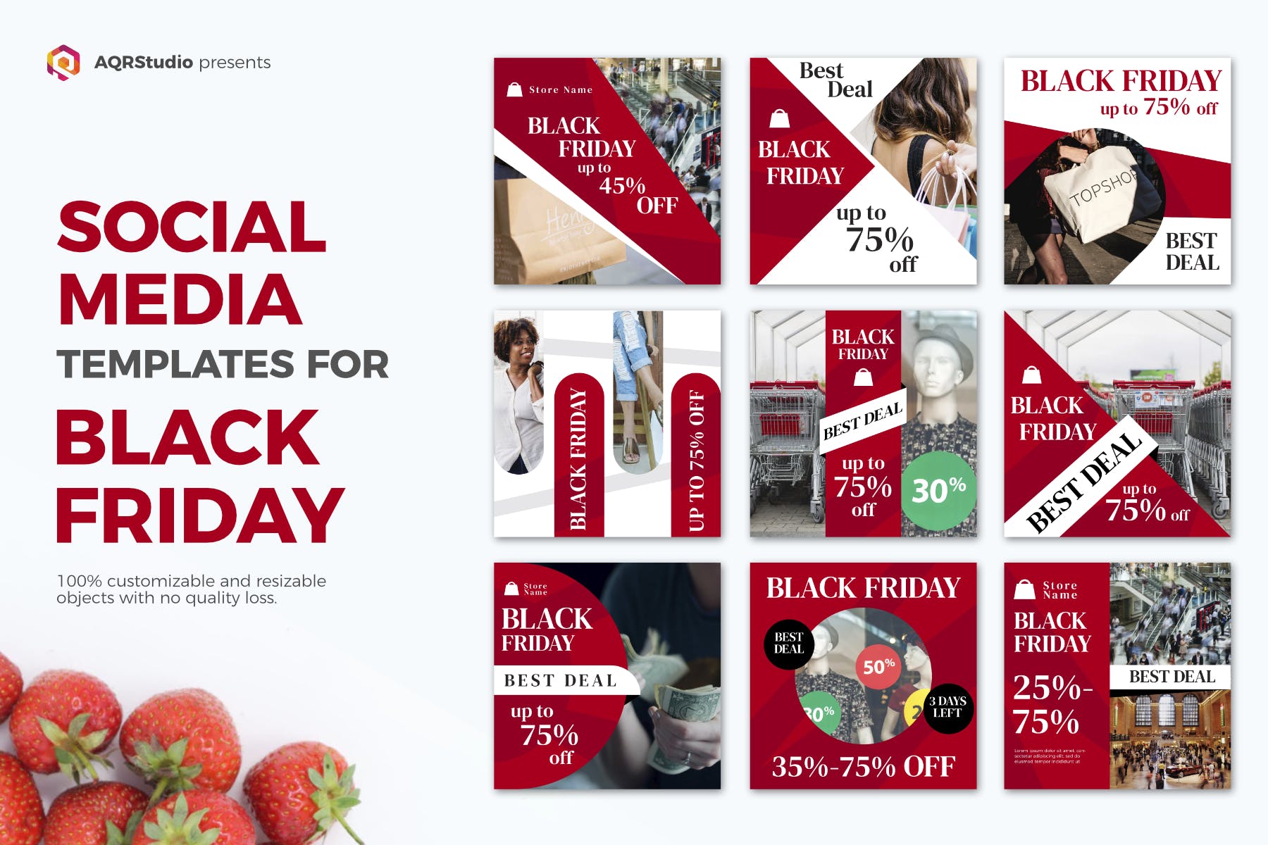 黒五折扣活动社交广告设计模板素材库精选 Black Friday Social Media Posts插图