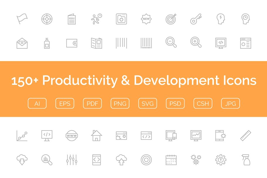 150+通信网络生产力＆开发设计图标 150+ Productivity & Development Icon插图
