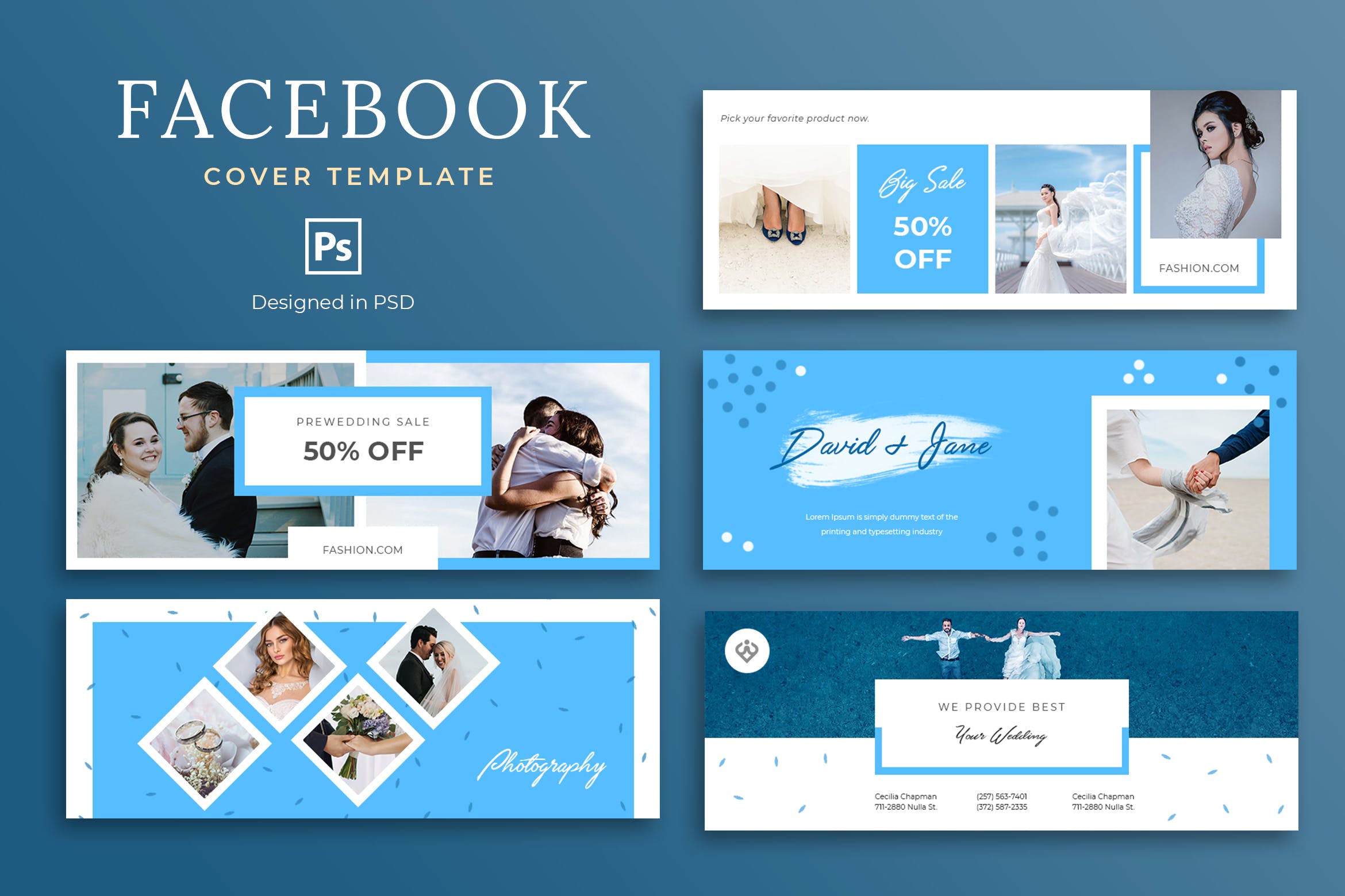 婚纱品牌Facebook营销推广主页封面设计模板素材库精选 Wedding Facebook Cover Template插图