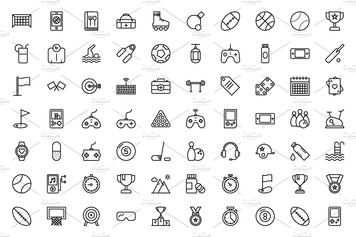 体育竞技主题图标集 125+ Sports and Games Line Icons插图(1)