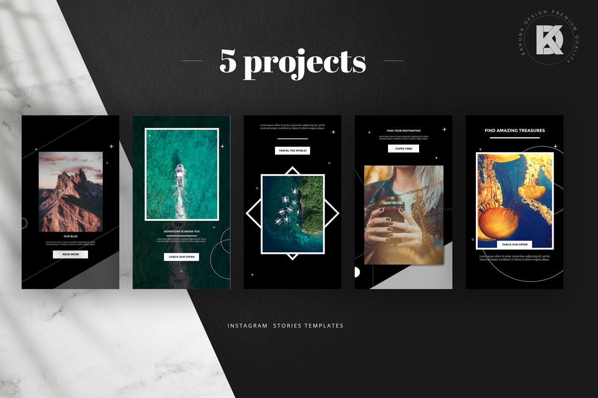 酷黑设计风格Instagram社交品牌故事设计素材 Black Instagram Stories插图(2)