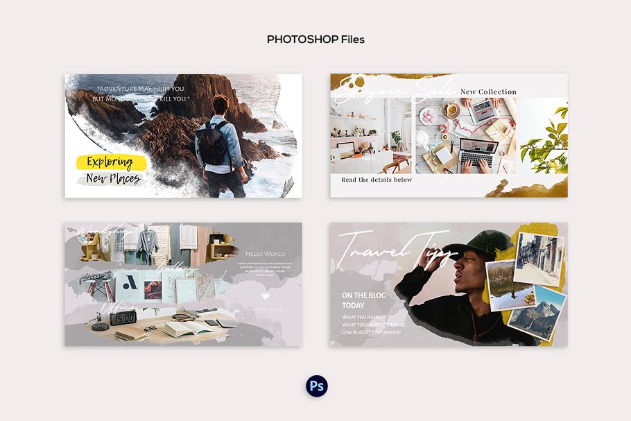 Facebook社交媒体帖子Banner广告水彩画背景叠层插图(4)