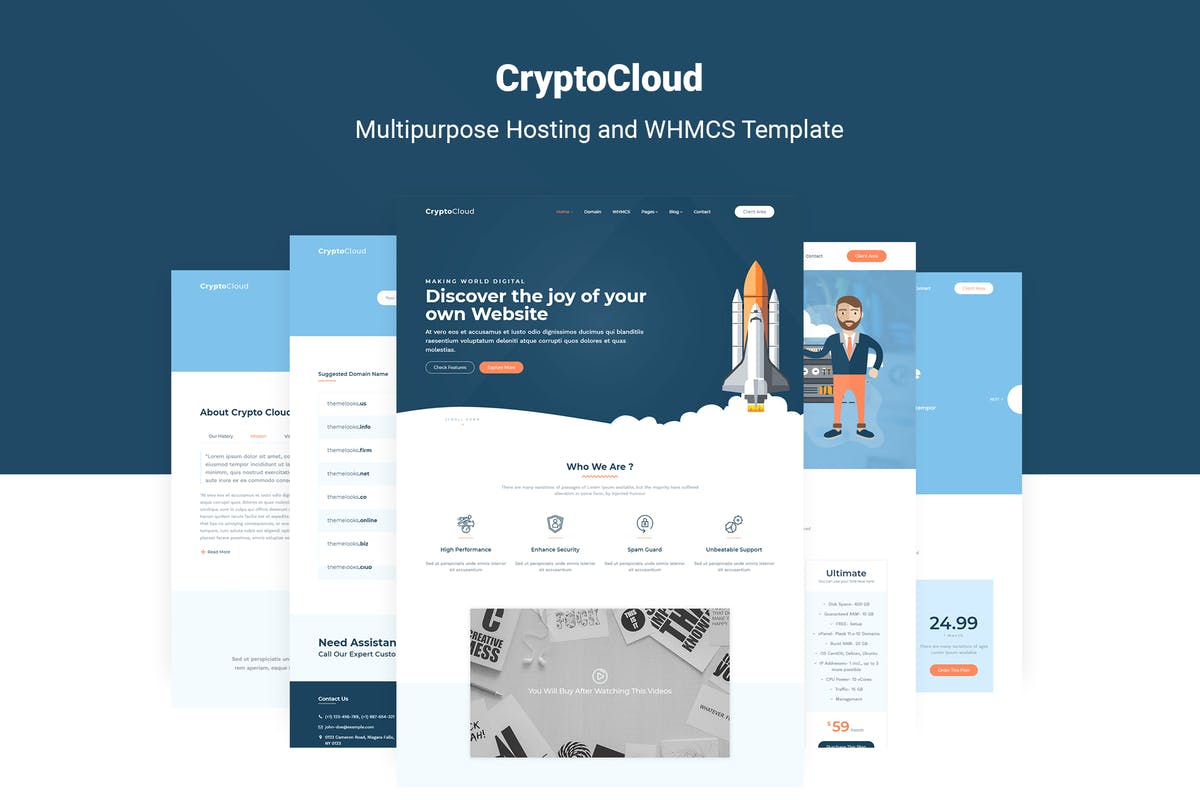 多用途域名注册&服务器托管提供商网站WHMCS模板素材库精选 CryptoCloud | Responsive Hosting & WHMCS Template插图