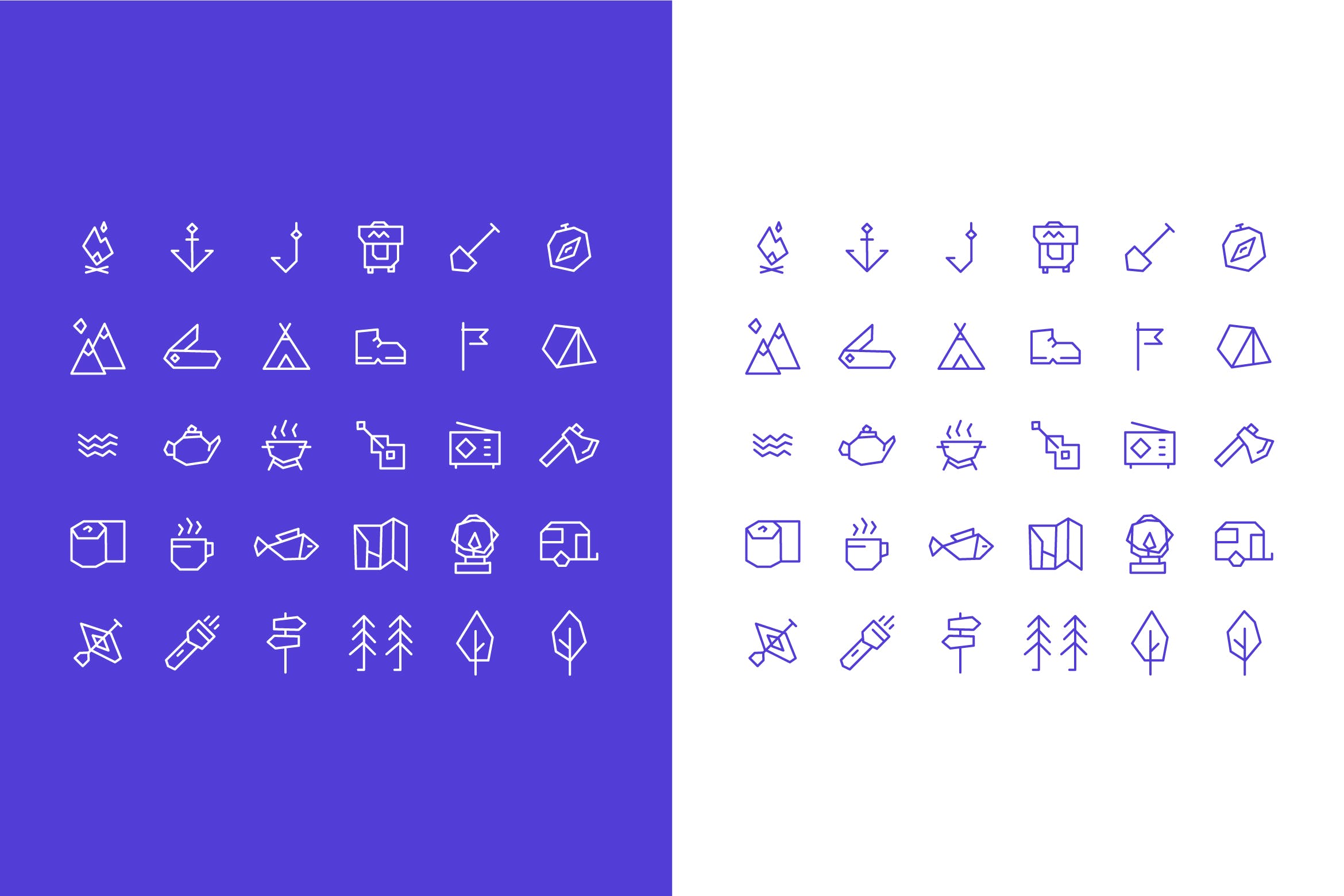 野外露营主题简约风格矢量素材库精选图标集 Simple Vector Camping Icons Set插图