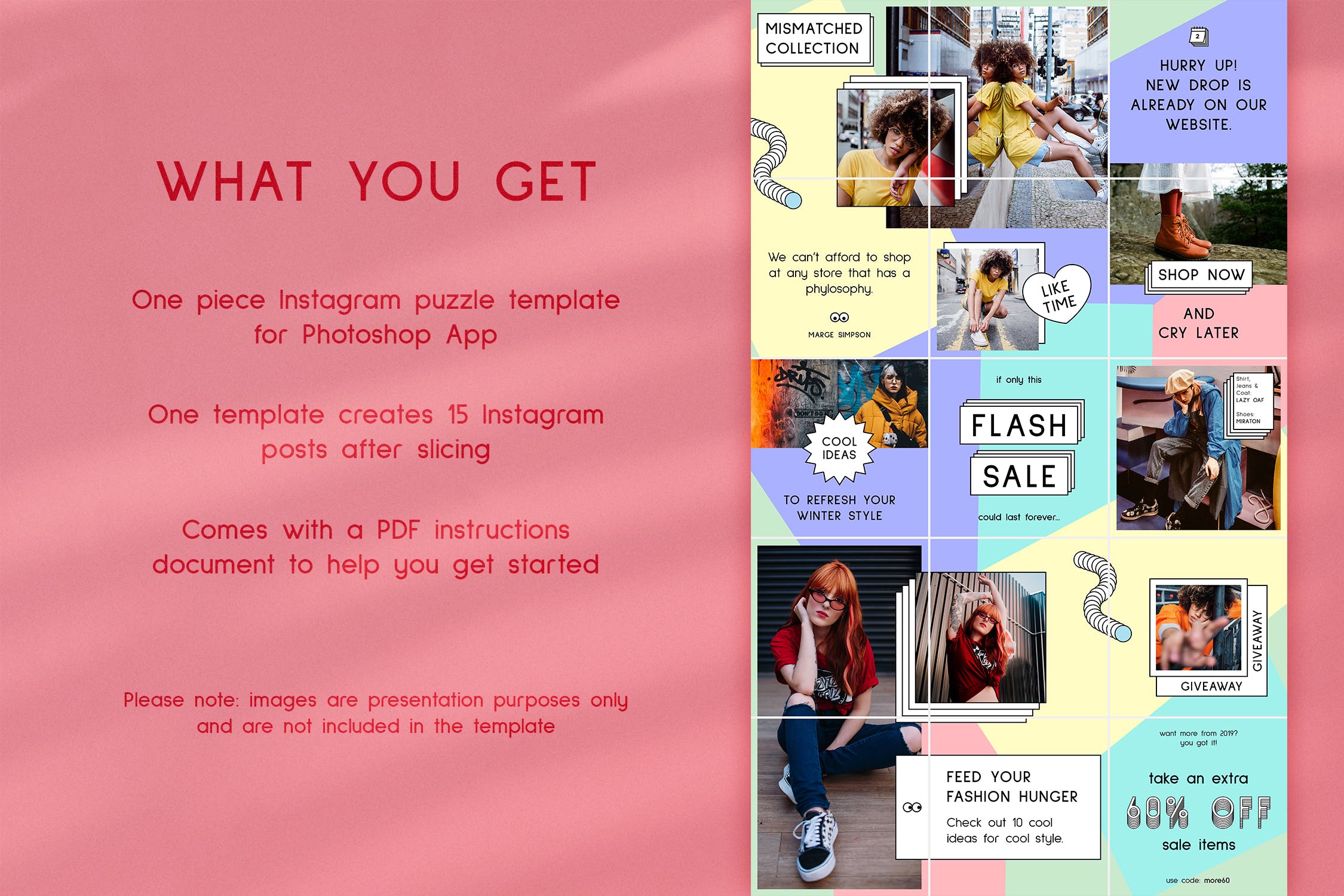 孟菲斯风格Instagram社交时尚拼图设计模板素材库精选素材 Memphis – Instagram Fashion Puzzle插图(1)