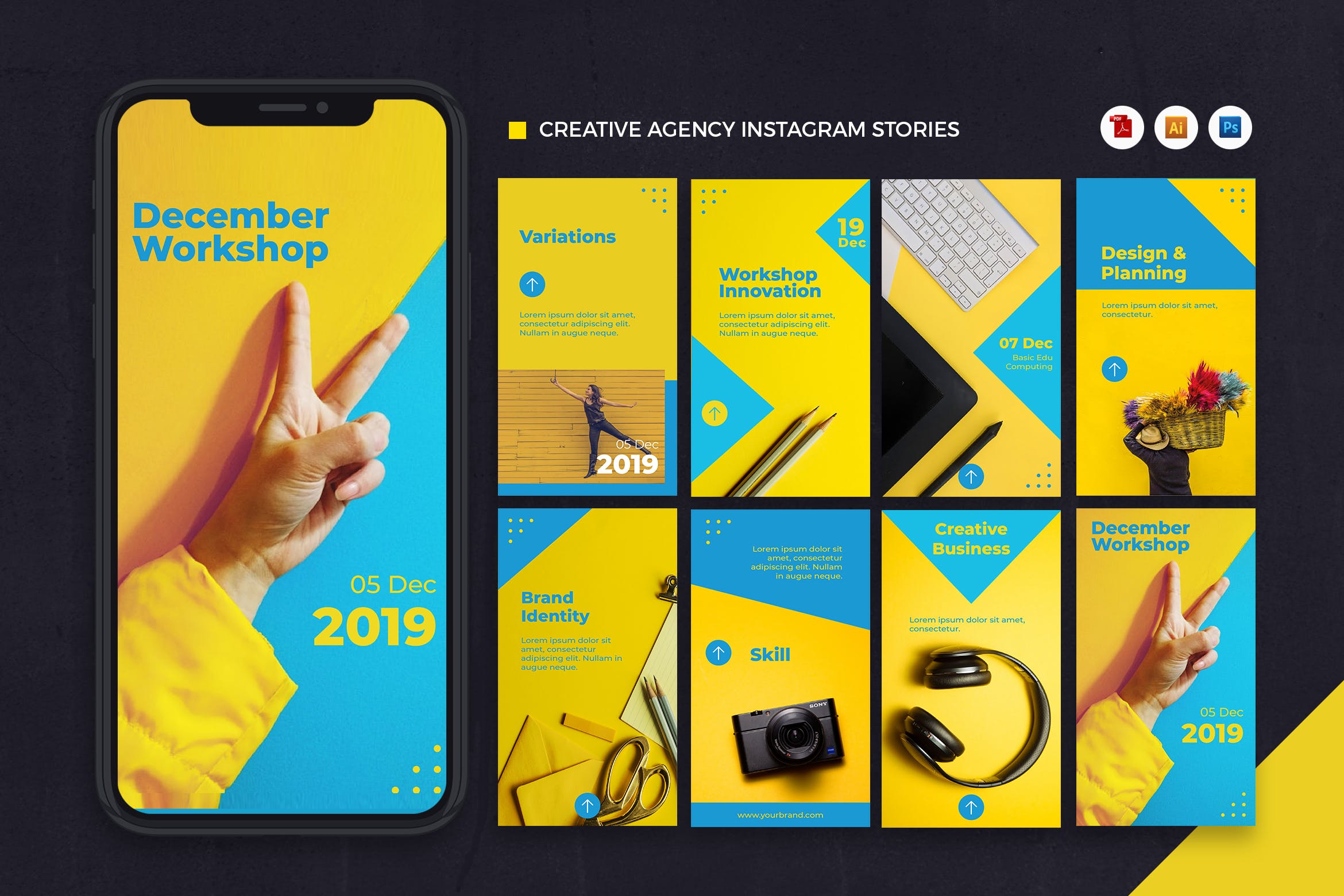 创意代理机构Instagram品牌推广设计模板素材库精选[AI&PSD] Creative Agency Instagram Stories AI and PSD插图