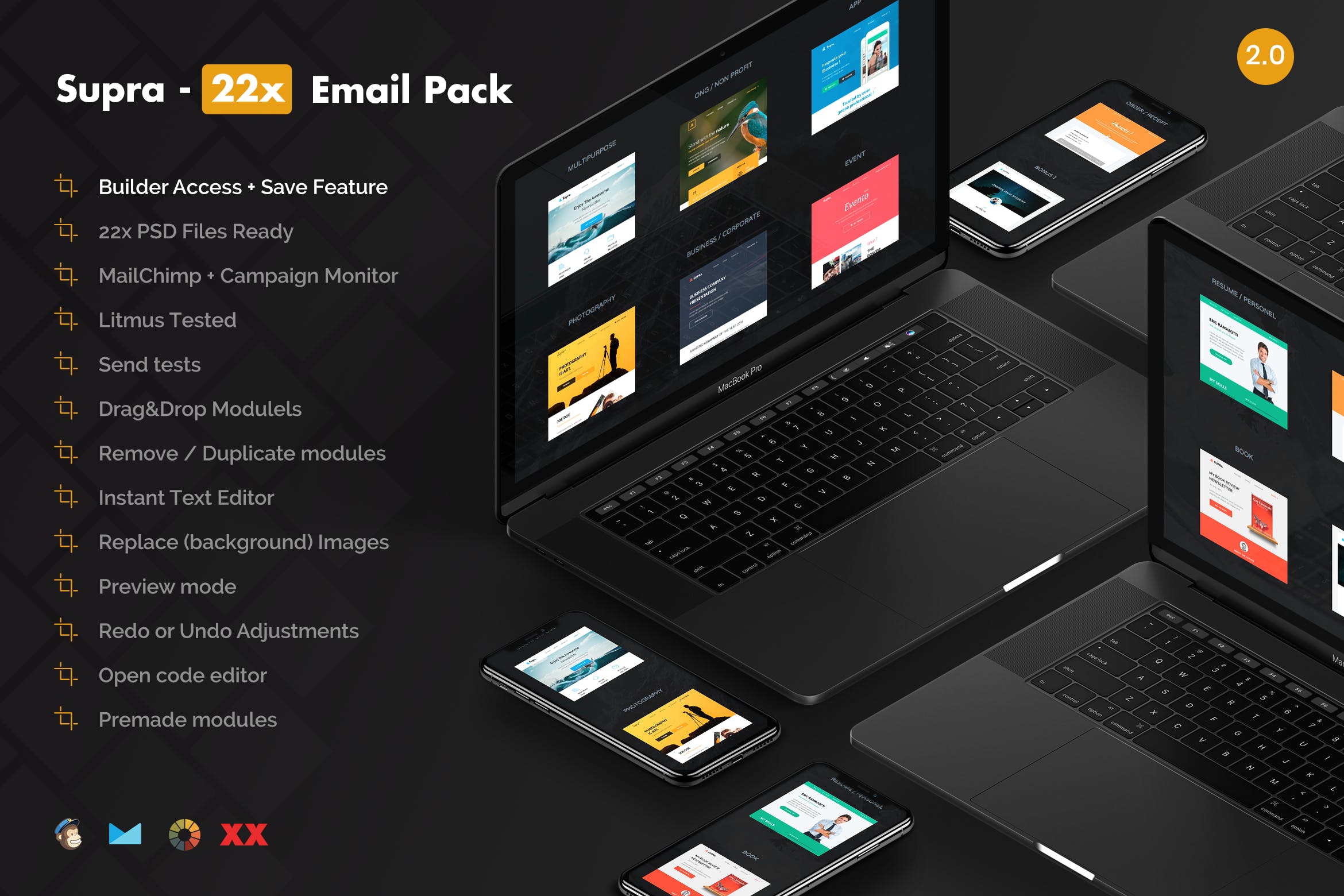 超级电子邮件EDM促销邮件模板套装 Supra 22x – Email Templates Pack – Builder Access插图