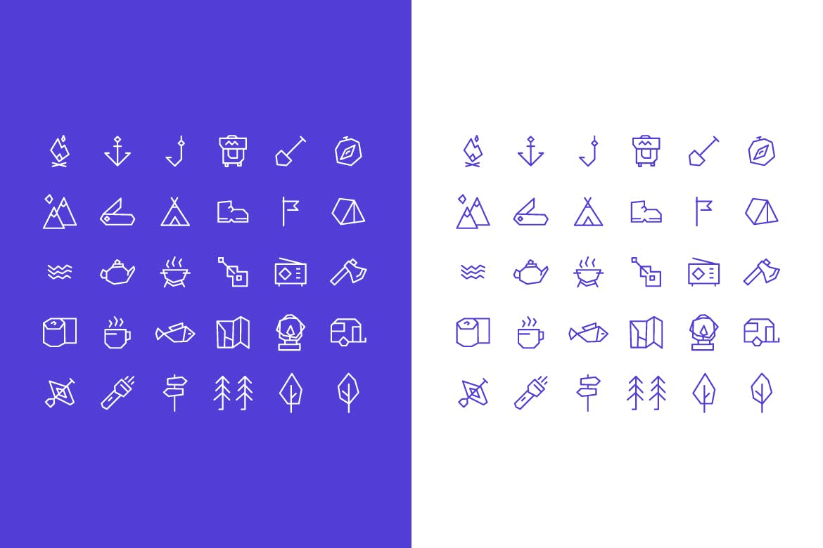 野外露营主题简约风格矢量素材库精选图标集 Simple Vector Camping Icons Set插图(1)