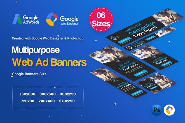 多用途网站谷歌Adwords广告Banner设计模板 Multi Purpose Banners HTML5 D16 – GWD & PSD插图(1)