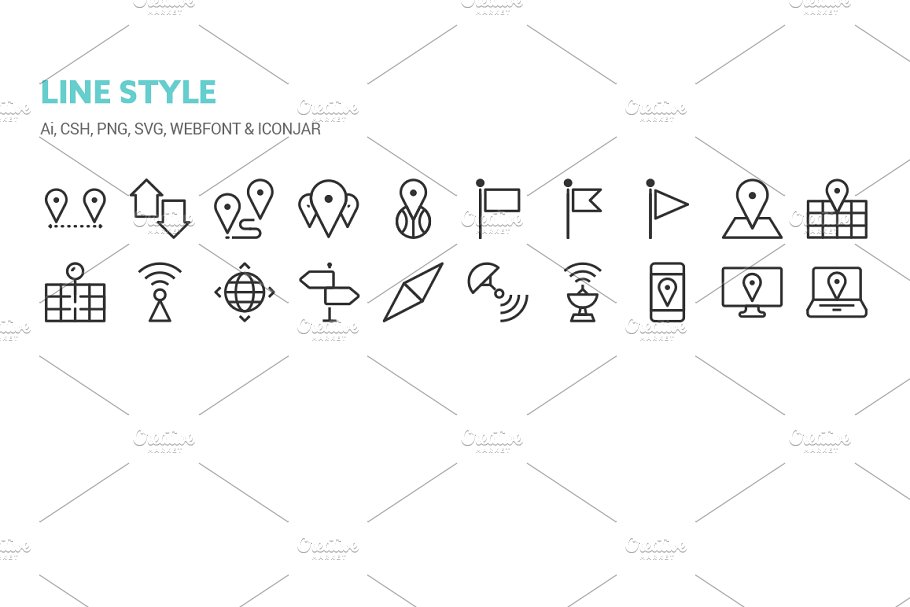 180个地图和位置线性及实体图标 Maps and Locations Icons插图(9)