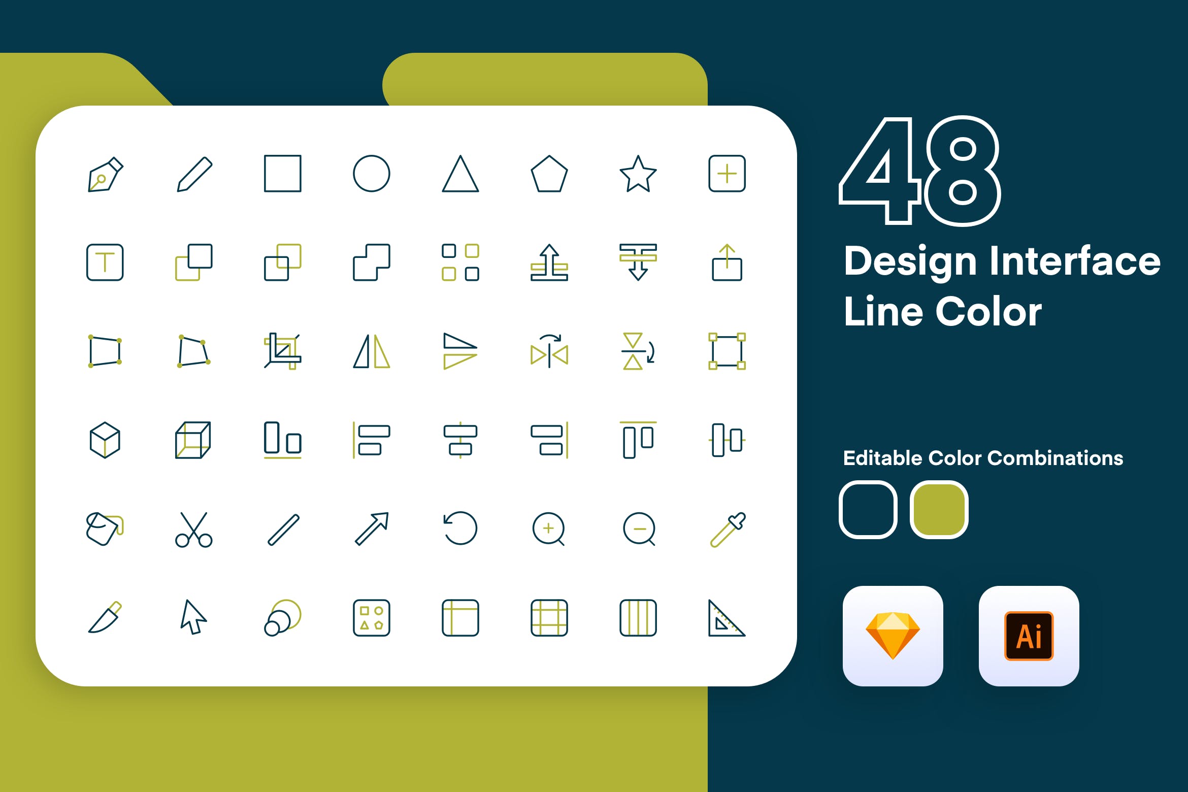 48枚UI/UX界面设计彩色矢量线性素材库精选图标 Design Interface Icon Line Color插图