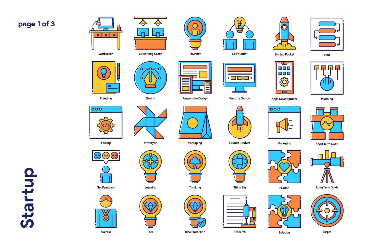 95枚项目启动主题填色线性素材库精选图标 Startup Icon Set插图(1)