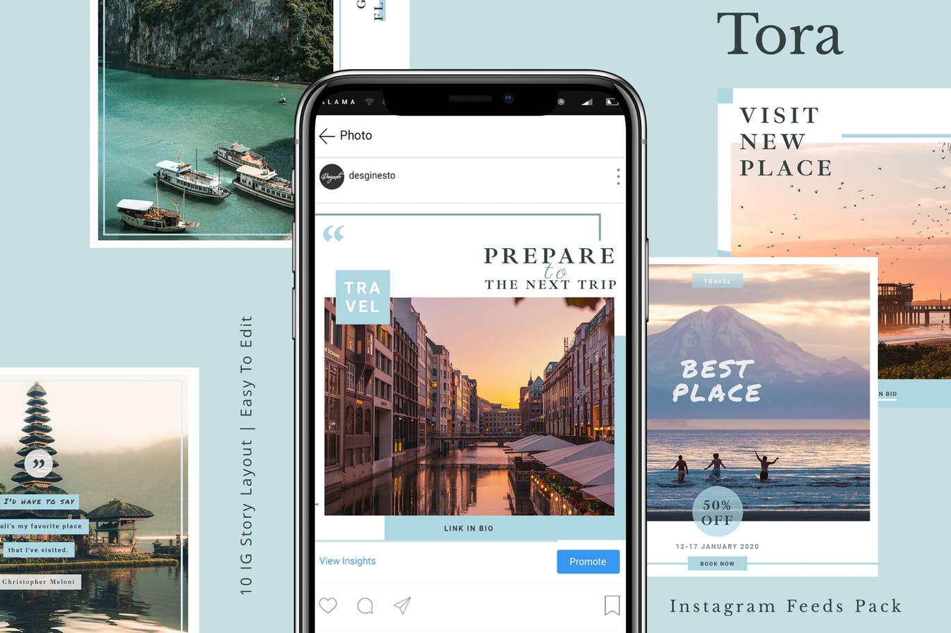 旅行文化主题Instagram信息流贴图设计模板素材库精选 Tora – Instagram Feeds Pack插图