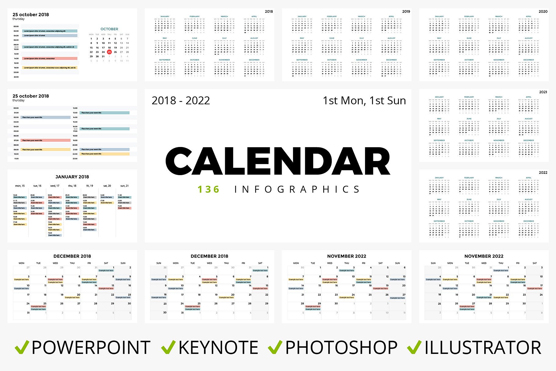 2018-2022年简约日历日程表模板 CALENDAR. 136 slides. 2018 – 2022.插图