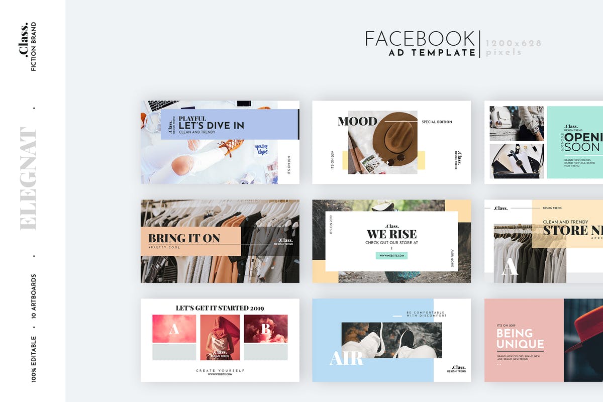 多彩时尚Facebook社交Banner素材库精选广告模板 Pastel Fashion Facebook Ad Template插图