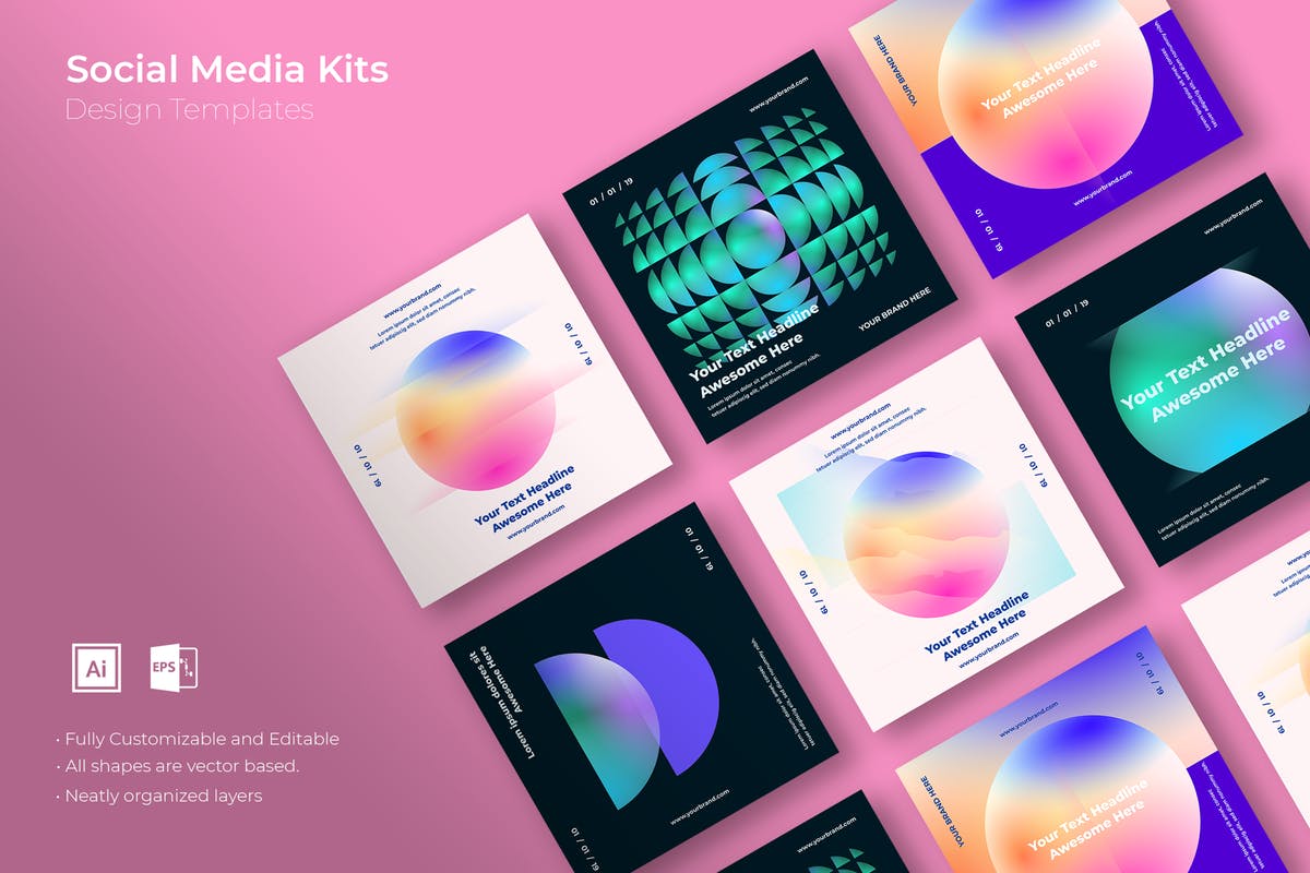 社交媒体正方形广告&贴图创意设计模板素材库精选v31 SRTP – Social Media Kit.31插图