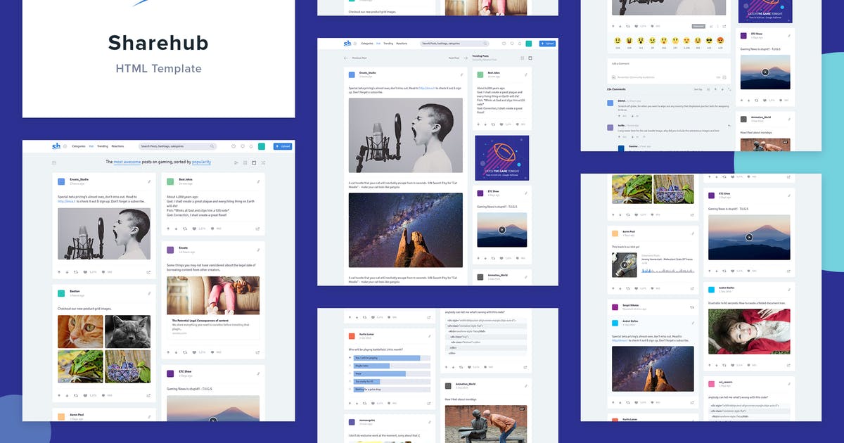 社交分享社交圈子网站设计HTML模板素材库精选 Sharehub Content Sharing HTML Template插图