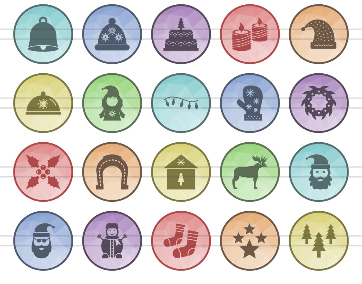 40枚圣诞节多边形填充色矢量图标 40 Christmas Filled Low Poly Icons插图(2)