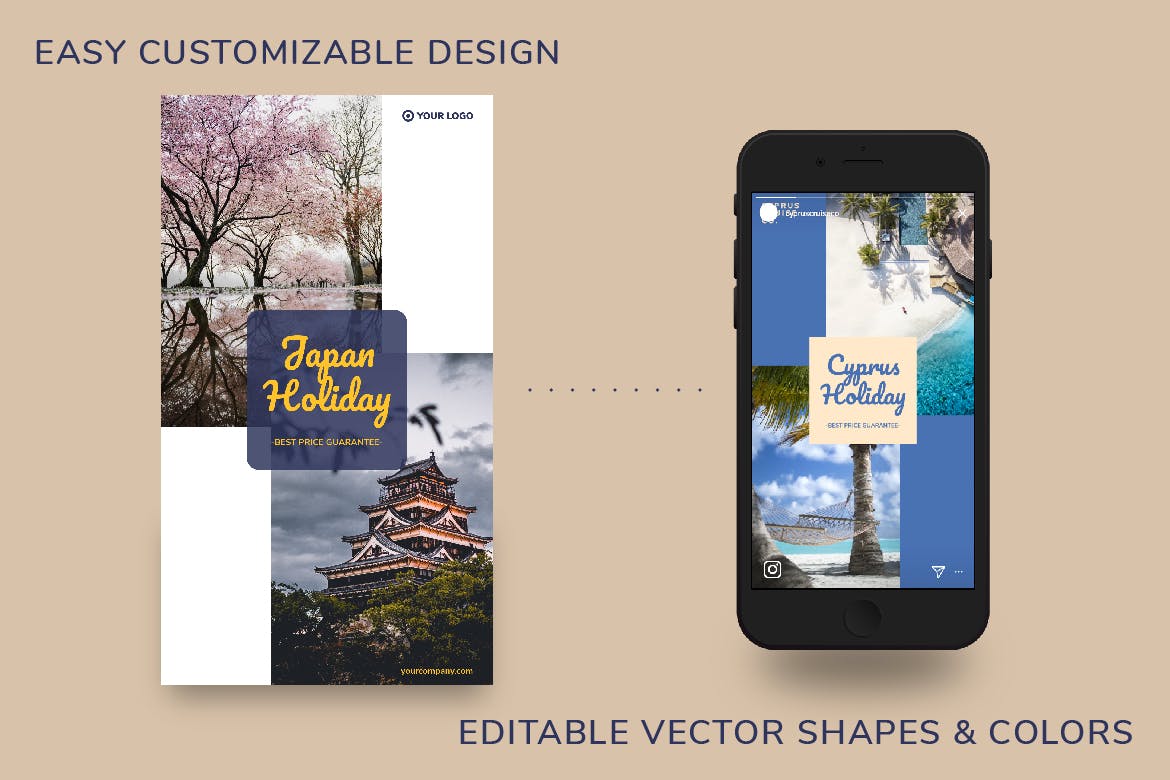 旅行旅游品牌推广Instagram设计素材包 TRAVELE – Instagram Story Kit插图(1)