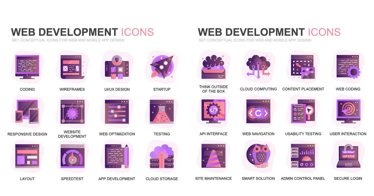 现代扁平化渐变设计风格Web网站开发主题图标素材插图