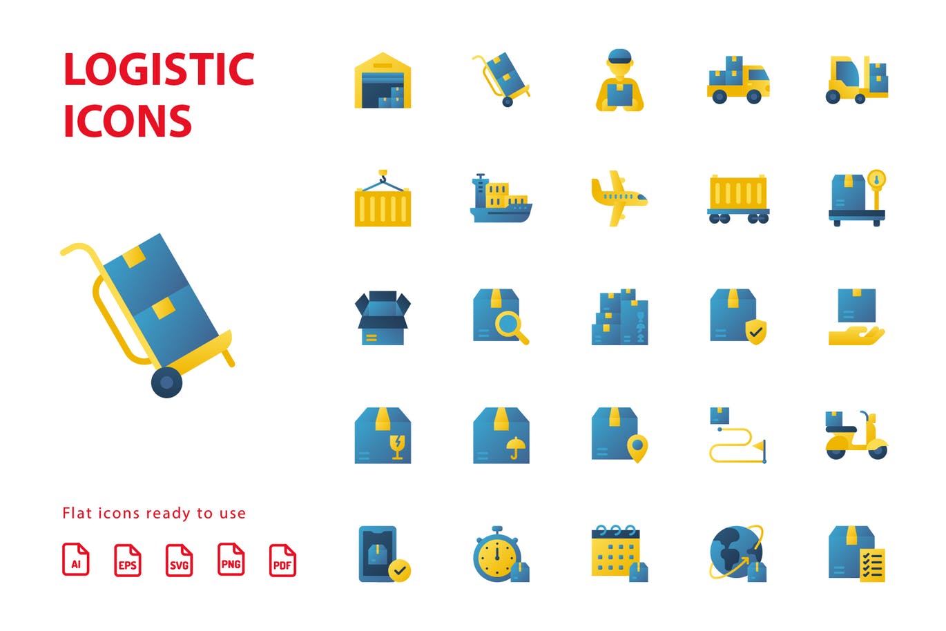 30枚扁平设计风格物流运输矢量素材库精选图标 Logistic Flat插图(1)
