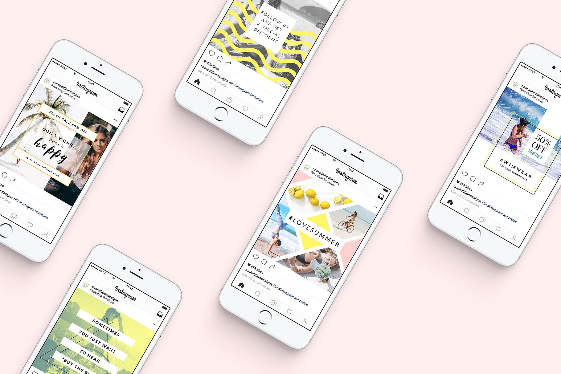 创意几何图案Instagram文章贴图模板素材库精选 Beachy Mood – Instagram Posts插图(7)