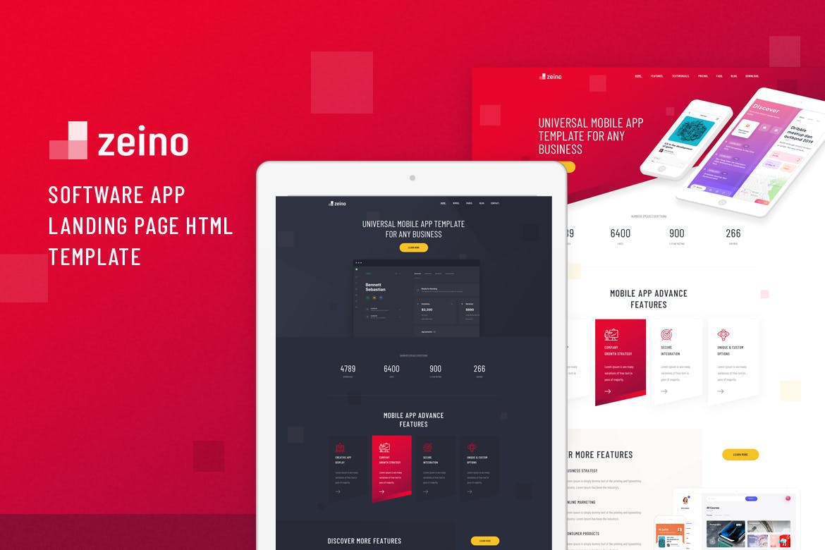 APP应用软件着陆页设计HTML模板素材库精选 Zeino – Software App Landing Page HTML Template插图