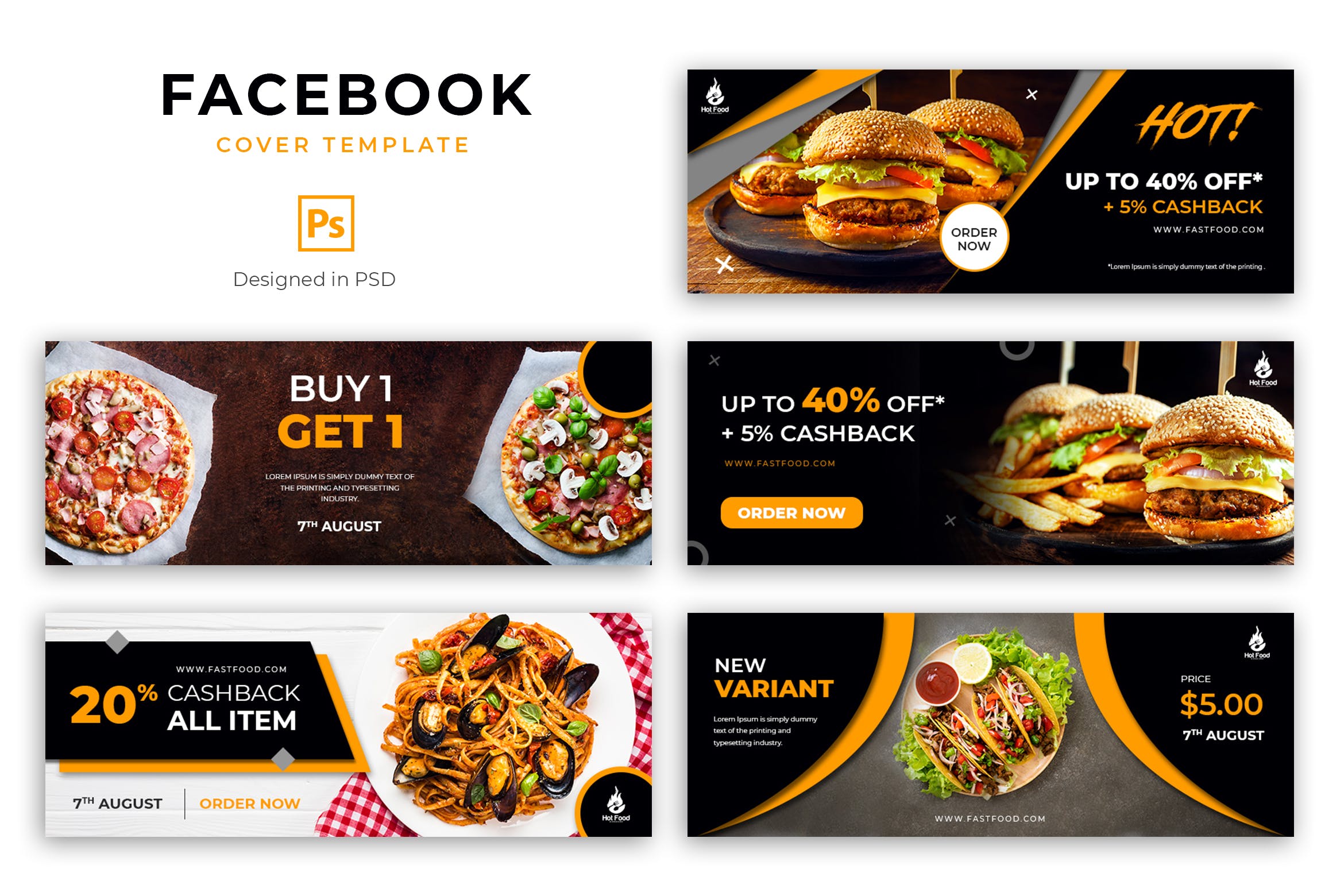 美食店Facebook社交推广营销设计封面模板素材库精选 Food Facebook Cover Template插图