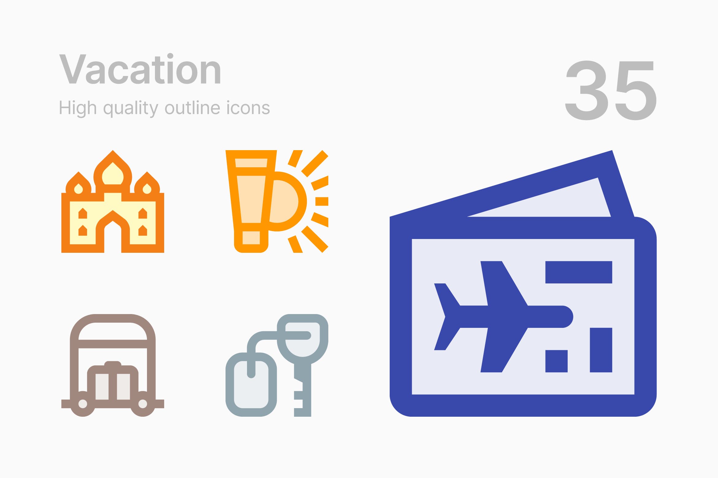 35枚假期主题轮廓线矢量素材库精选图标 Vacation插图