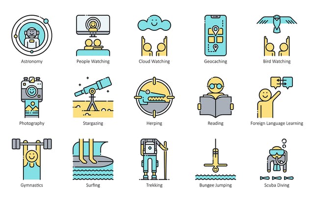 104枚兴趣爱好矢量图标合集 104 Interest & Hobby Icons | Aqua插图(1)