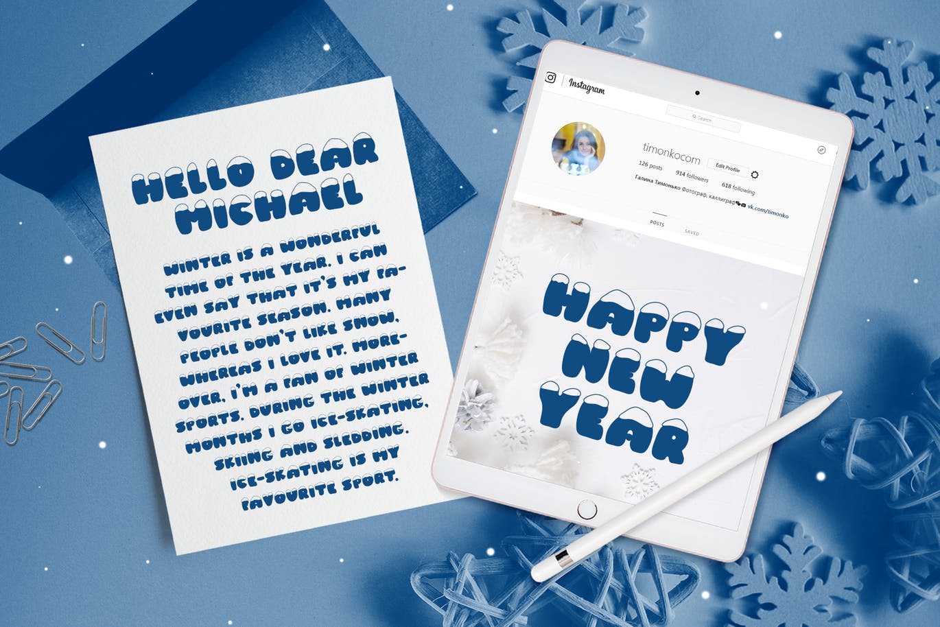 斯堪的纳维亚风格可爱积雪字体素材库精选 Frosty Joy Hand Drawn Display Font插图(2)