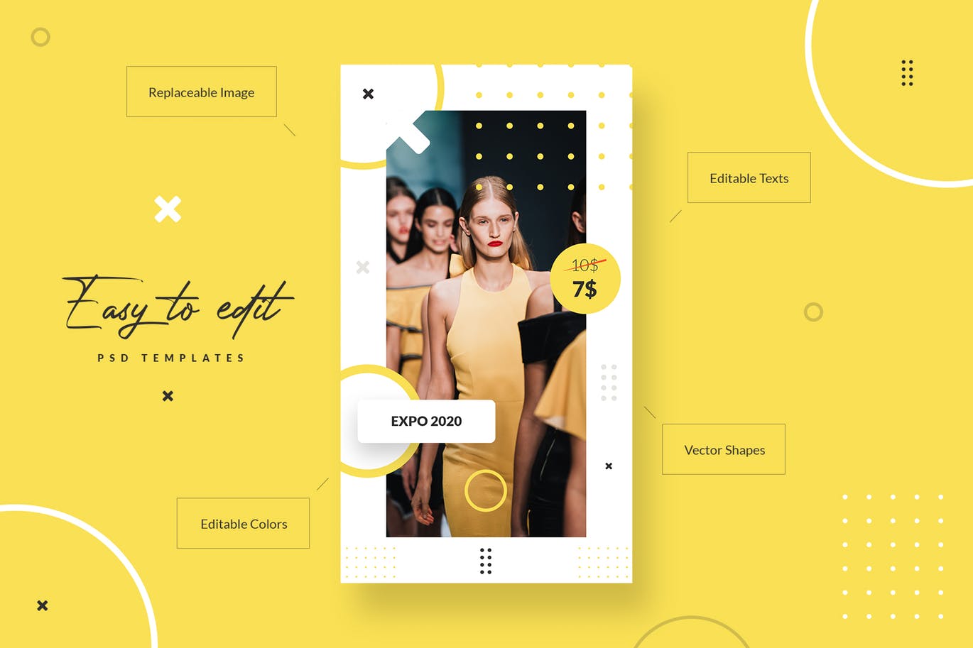 时尚黄黑配色Instagram&Facebook社交设计素材包 Yellow Black – Instagram&Facebook – Stories&Posts插图(5)