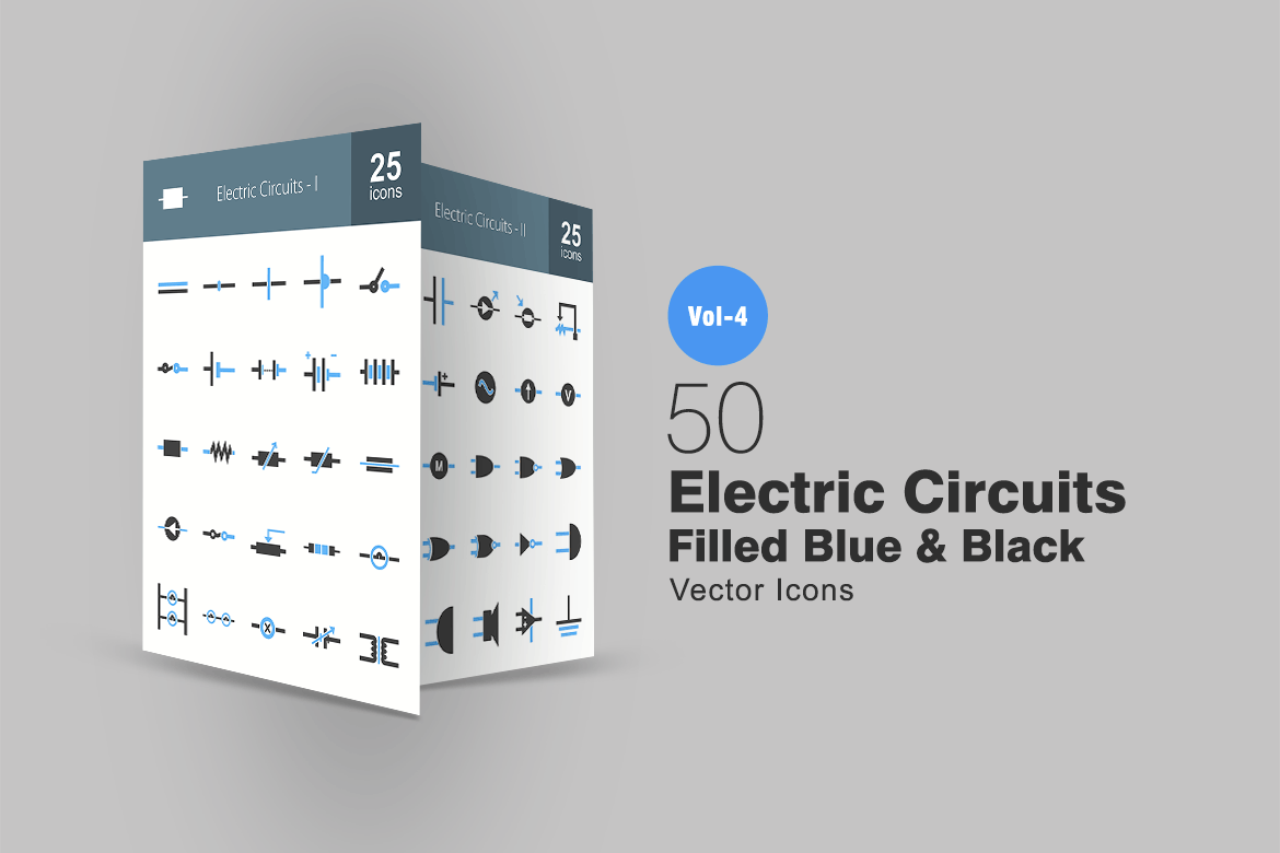 50枚电路线路板主题蓝黑色矢量素材库精选图标 50 Electric Circuits Blue & Black Icons插图