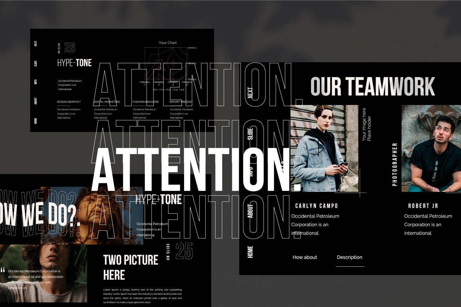 时尚潮流文化主题酷黑背景PPT幻灯片模板 Hypetone – Presentation插图(4)