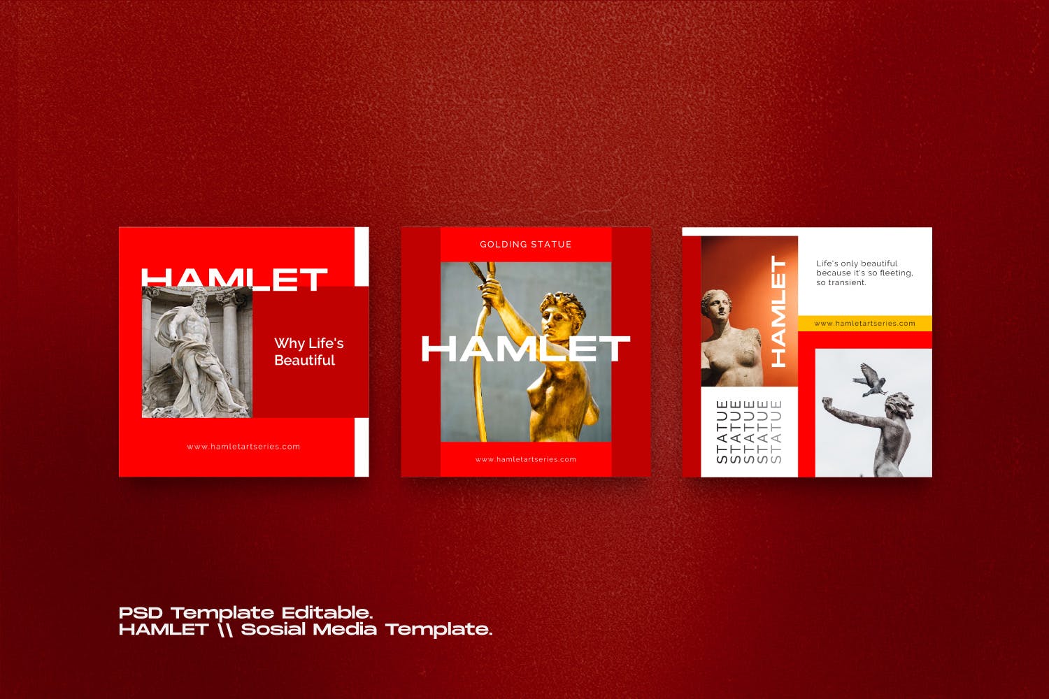 红色设计风格Instagram贴图&品牌故事设计素材包v1 HAMLET PACK 1 – Instagram Template + Stories插图(5)