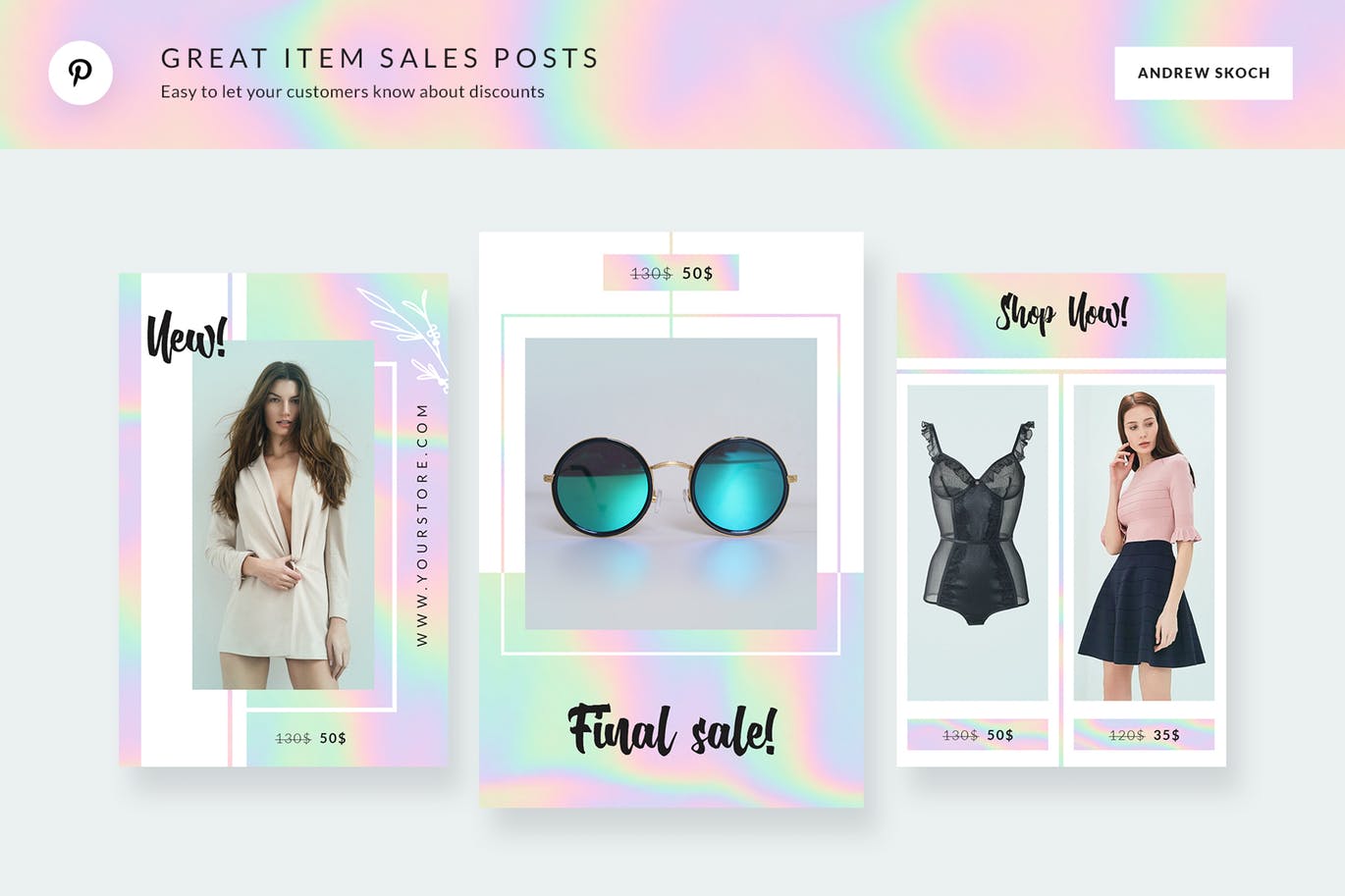 Pinterest时尚交电商Banner图设计模板素材库精选 Holo Fashion Store Pinterest Banners插图(2)