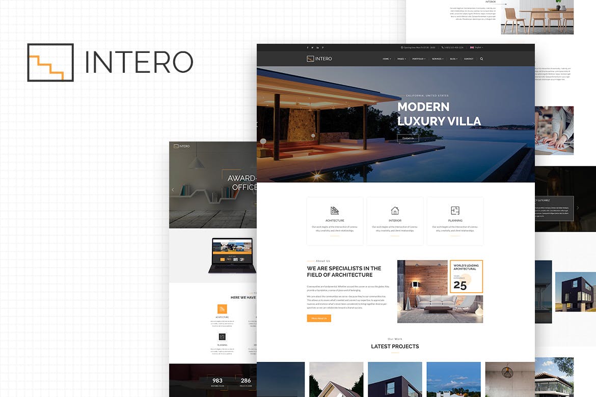 建筑和室内装修设计企业网站设计PSD网站模板素材库精选 Intero | Architecture and Interior Business插图(1)