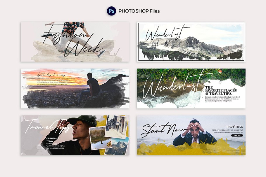 Facebook社交媒体时尚水彩画背景叠层插图(1)