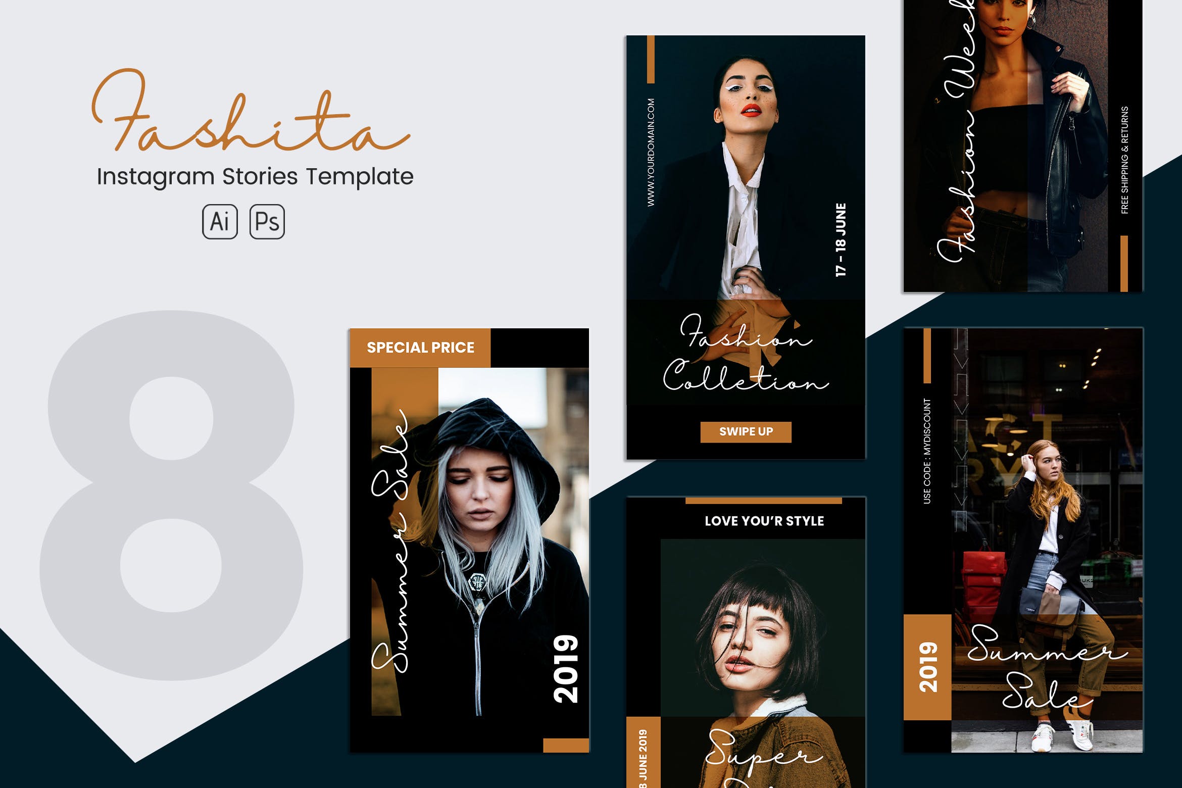 优雅时尚主题Instagram品牌故事策划PSD&AI设计模板素材库精选 Elegant Fashion Instagram Stories PSD & AI插图