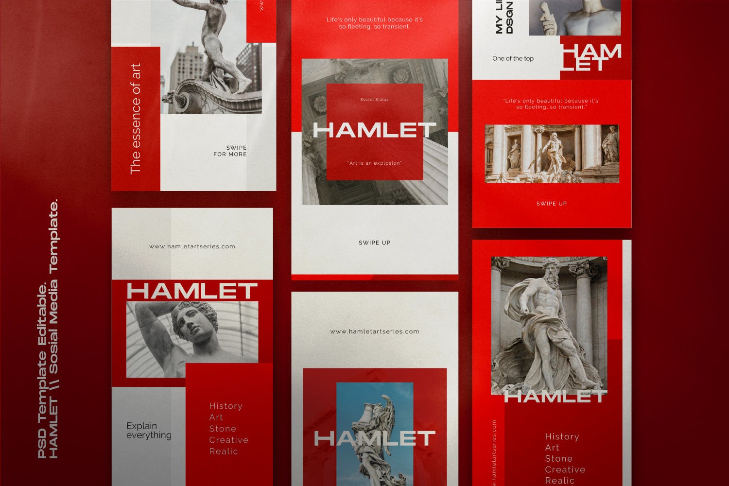 红色设计风格Instagram贴图&品牌故事设计素材包v1 HAMLET PACK 1 – Instagram Template + Stories插图(2)