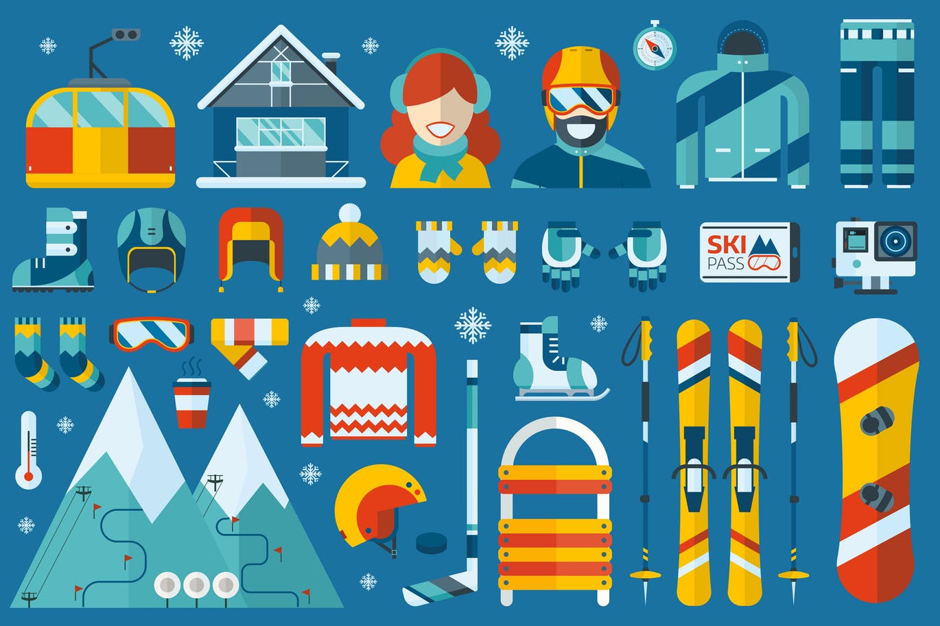 冬季运动主题扁平化矢量素材库精选图标 Winter Sports Flat Icons插图